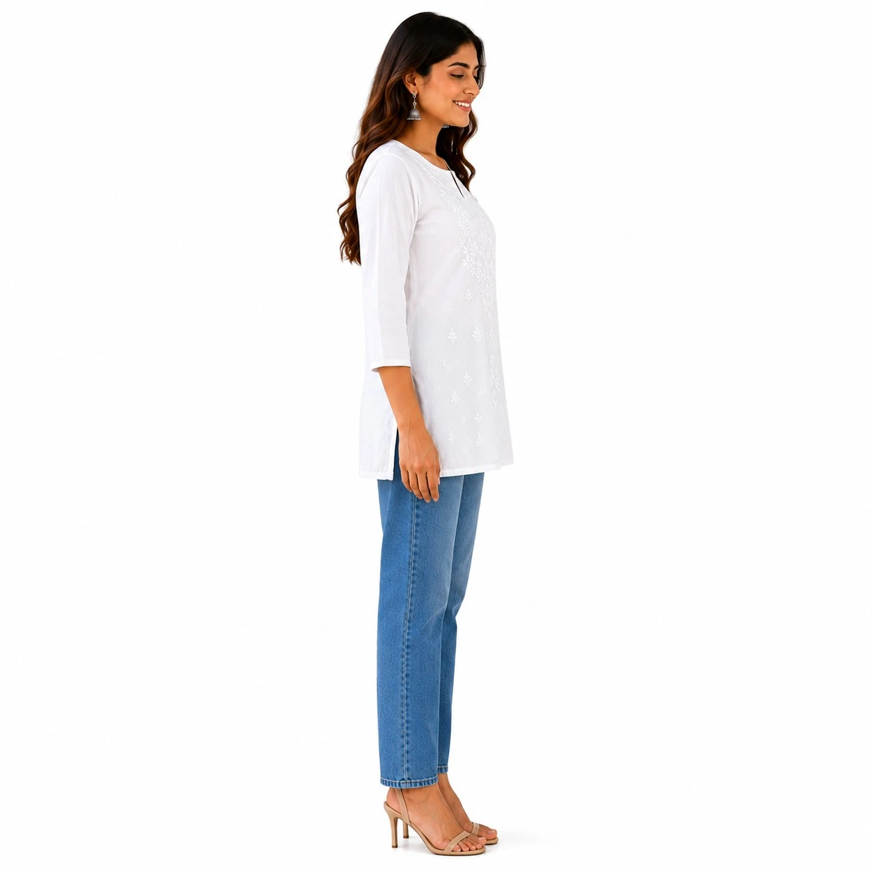 Pansho Omkara short length Super Fine Rayon Machine embroidery - White