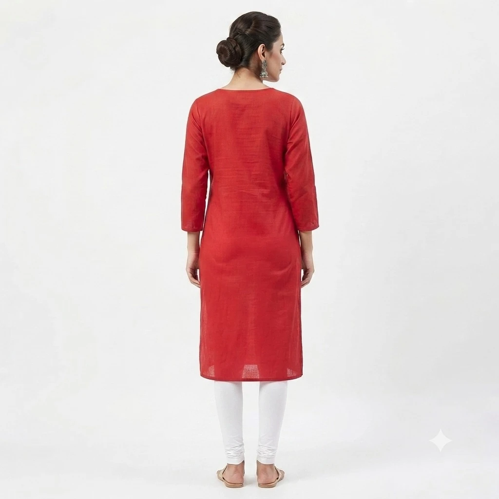 Pansho Rayon chikankari Long Kurta - Red color