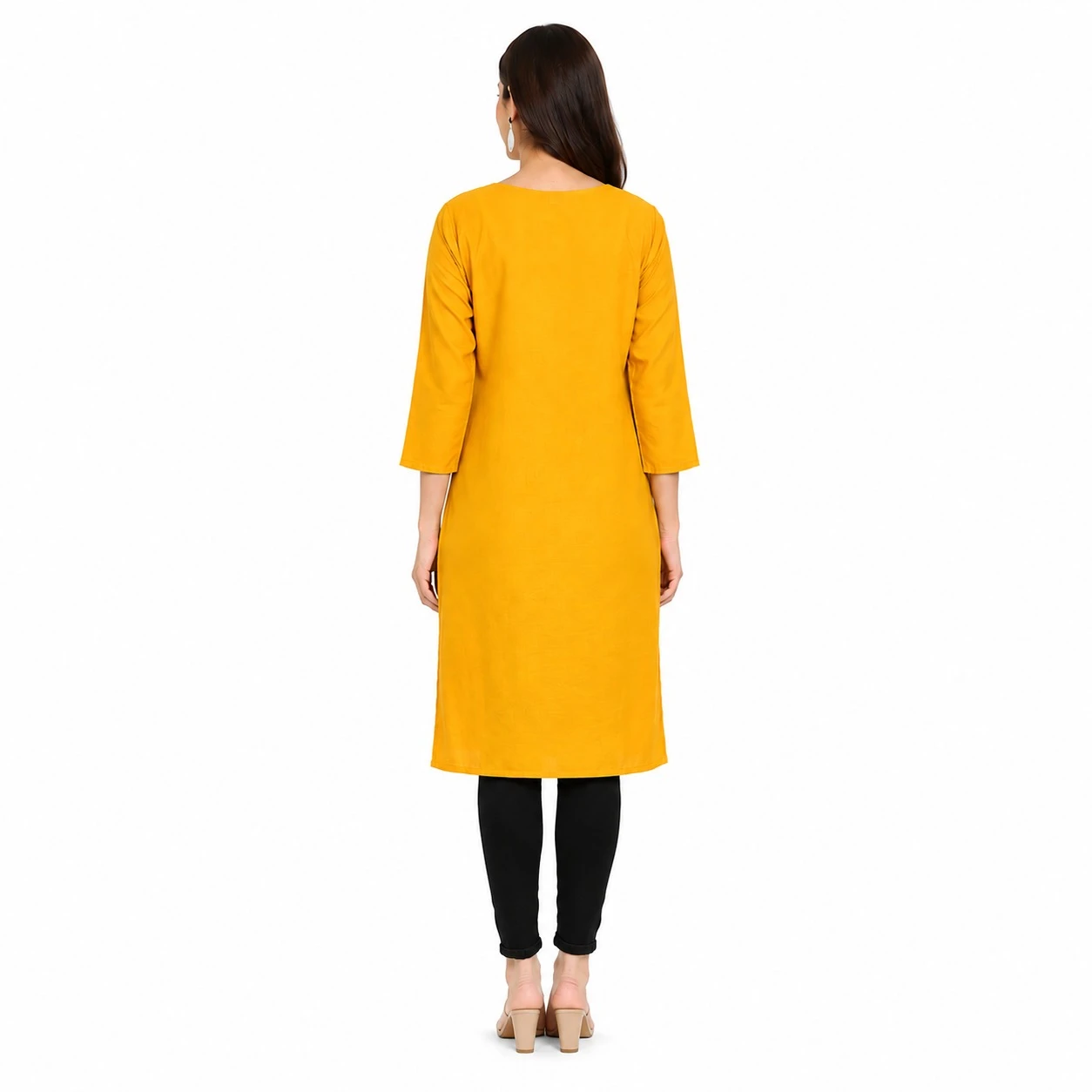 Pansho Rayon Chikankari Long Kurta - Mustard Golden color