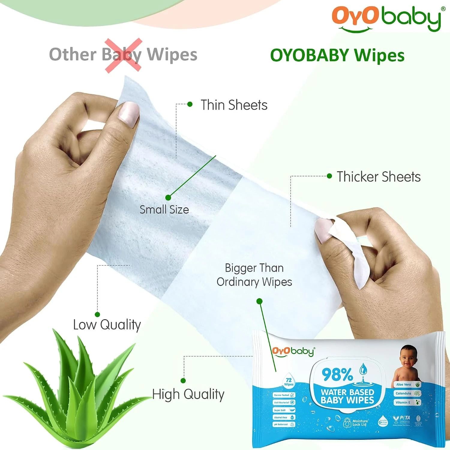 OYO BABY Wipes for new born baby with Lid | 72 Wipes x Pack of 10-720 Wipes for kid | Extra Thick & Moist Wet Vipes for Babies | Prevents Skin Redness & Rashes | Enriched with Aloe Vera, Vitamin E