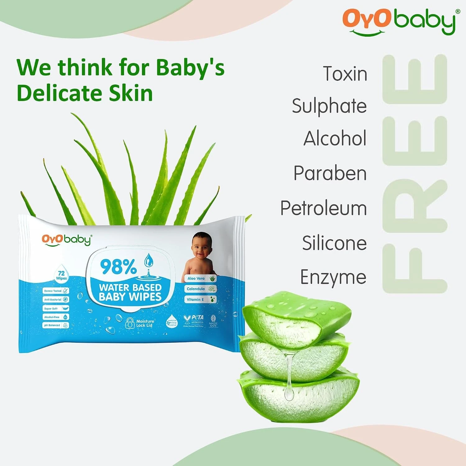 OYO BABY Wipes for new born baby with Lid | 72 Wipes x Pack of 4-288 Wipes for kid | Extra Thick & Moist Wet Vipes for Babies | Prevents Skin Redness & Rashes | Enriched with Aloe Vera, Vitamin E