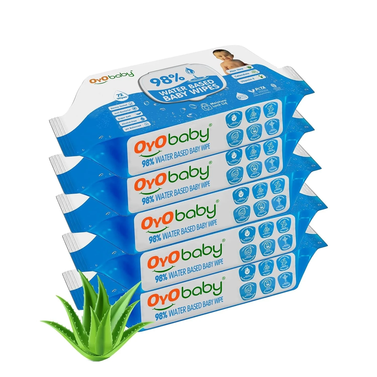 OYO BABY Wipes for new born baby with Lid | 72 Wipes x Pack of 5-360 Wipes for kid | Extra Thick & Moist Wet Vipes for Babies | Prevents Skin Redness & Rashes | Enriched with Aloe Vera, Vitamin E
