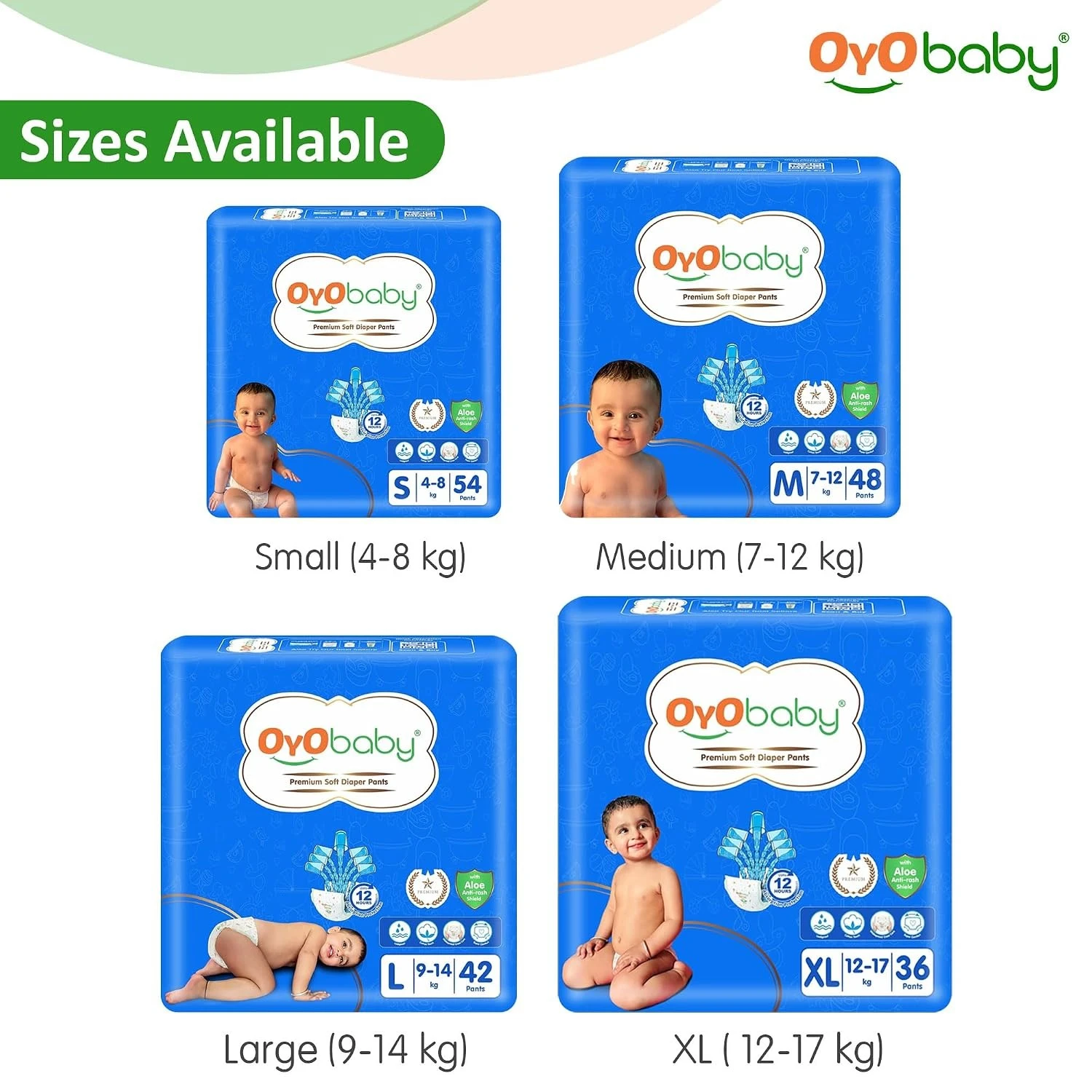OYO BABY Pant Style Baby Diapers, Pack of 3 - Large (XL), 42 Count, for Babies 9-14kg, with Aloe Vera Lotion for Rash Protection & Up to 12 Hours Protection