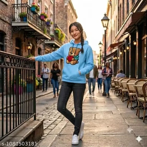 Taddy Bear Sky Blue Hoody For Women