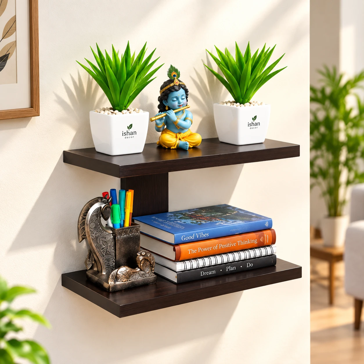 ISHAN DECOR Fancy Wooden Wall Mount Tv Set Up Box Stand Wall Shelves Wooden Wall Shelf (Number of Shelves - 2, BROWN)