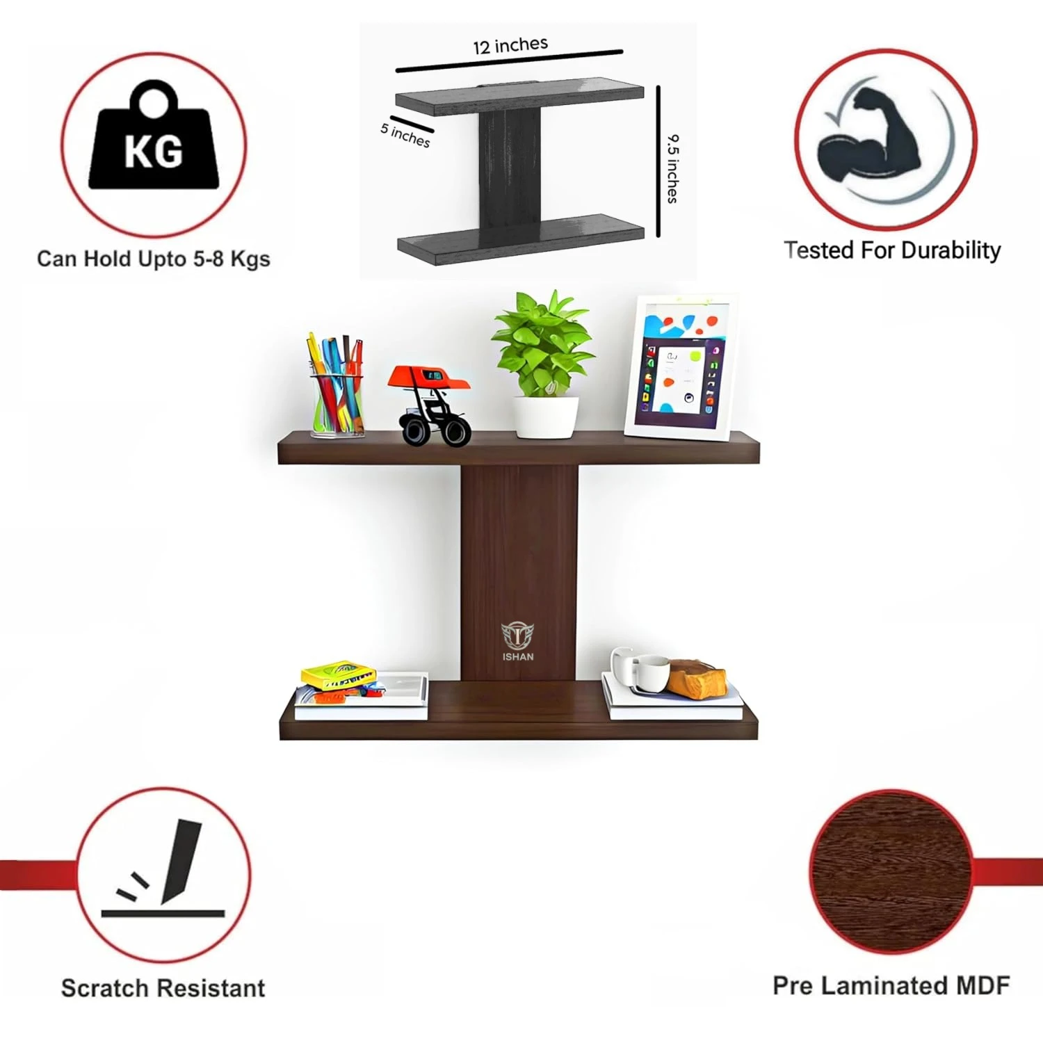 ISHAN DECOR Fancy Wooden Wall Mount Tv Set Up Box Stand Wall Shelves Wooden Wall Shelf (Number of Shelves - 2, BROWN)