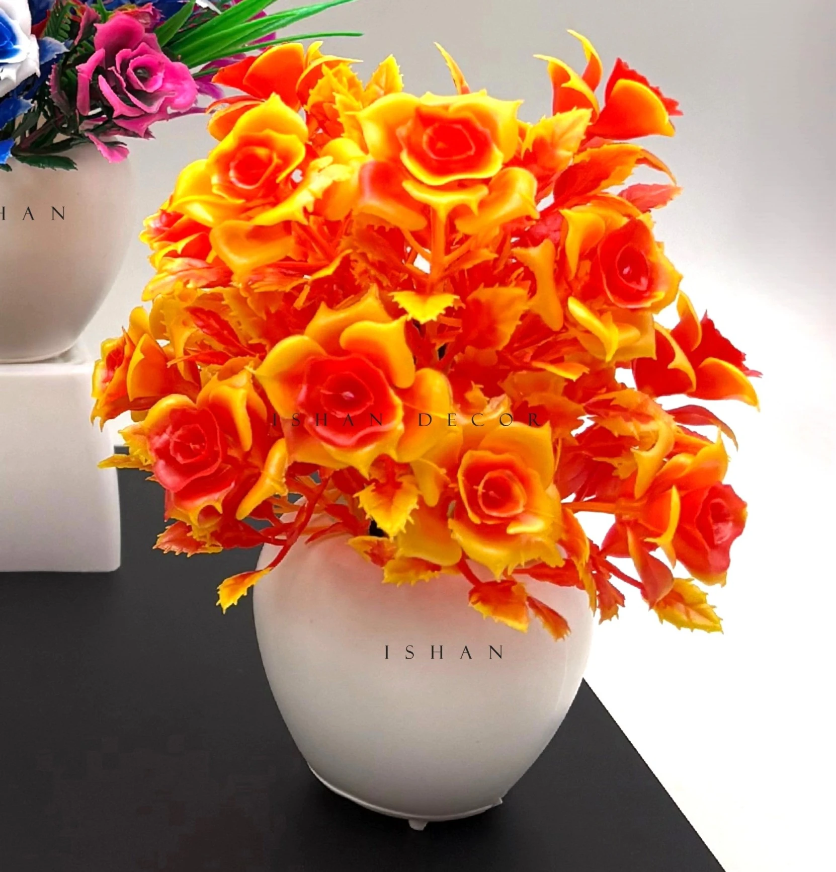 ISHAN DECOR Artificial Plants with Pot for Home Decor Set of 4