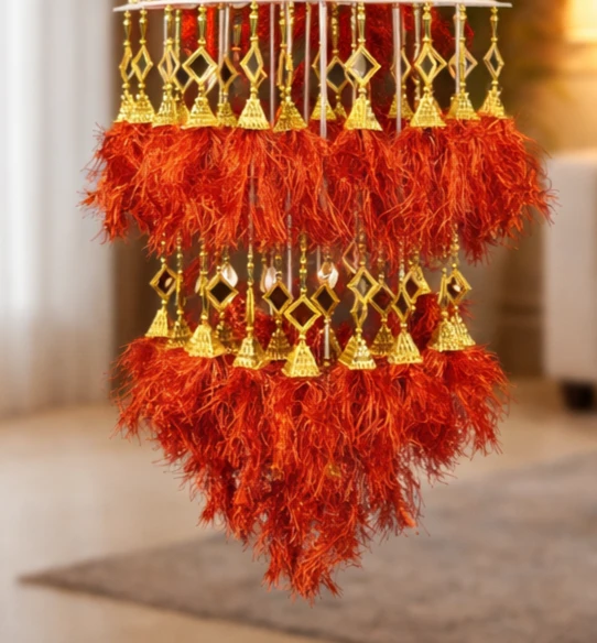 ISHAN DECOR Traditional Yellow Mirror Work Jhumar | Fancy Plastic Ceiling Chandelier & Hanging Decoration for Home, Living Room & Events