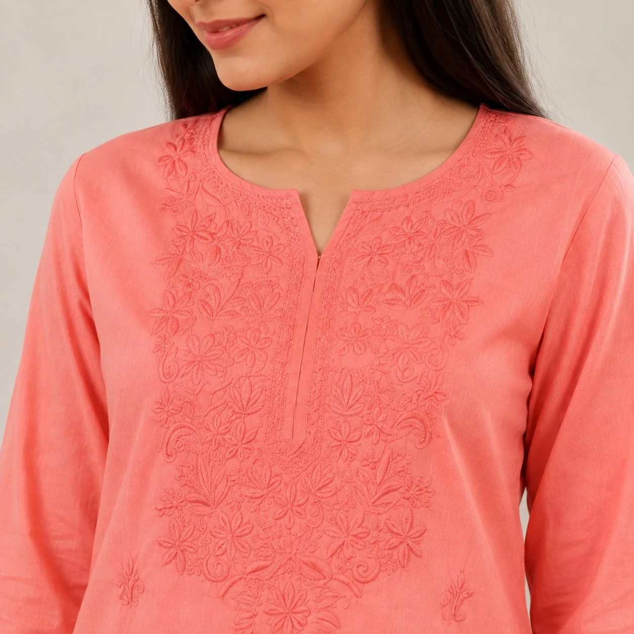 Pansho Omkara Chikankari 2 pcs Co-ord set : peach color