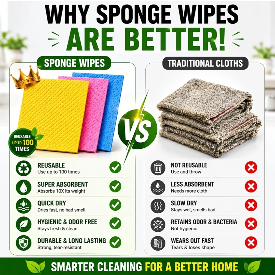 Sponge Wipes for Kitchen and Home Cleaning, Soft and Absorbent Reusable Cleaning Wipes, Multipurpose for Daily Cleaning, Pack of 5 (Multicolor)