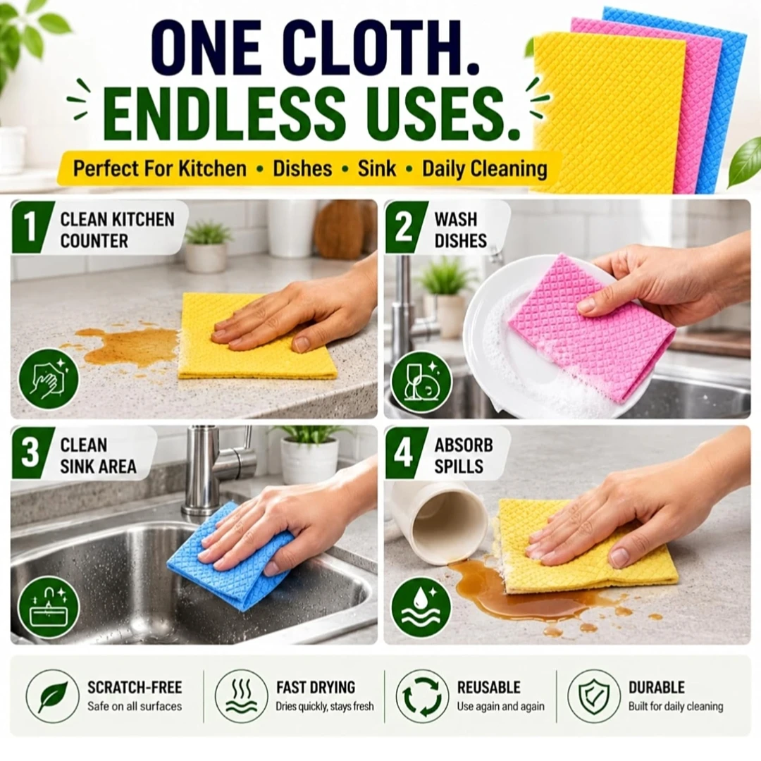 Sponge Wipes for Kitchen and Home Cleaning, Soft and Absorbent Reusable Cleaning Wipes, Multipurpose for Daily Cleaning, Pack of 5 (Multicolor)