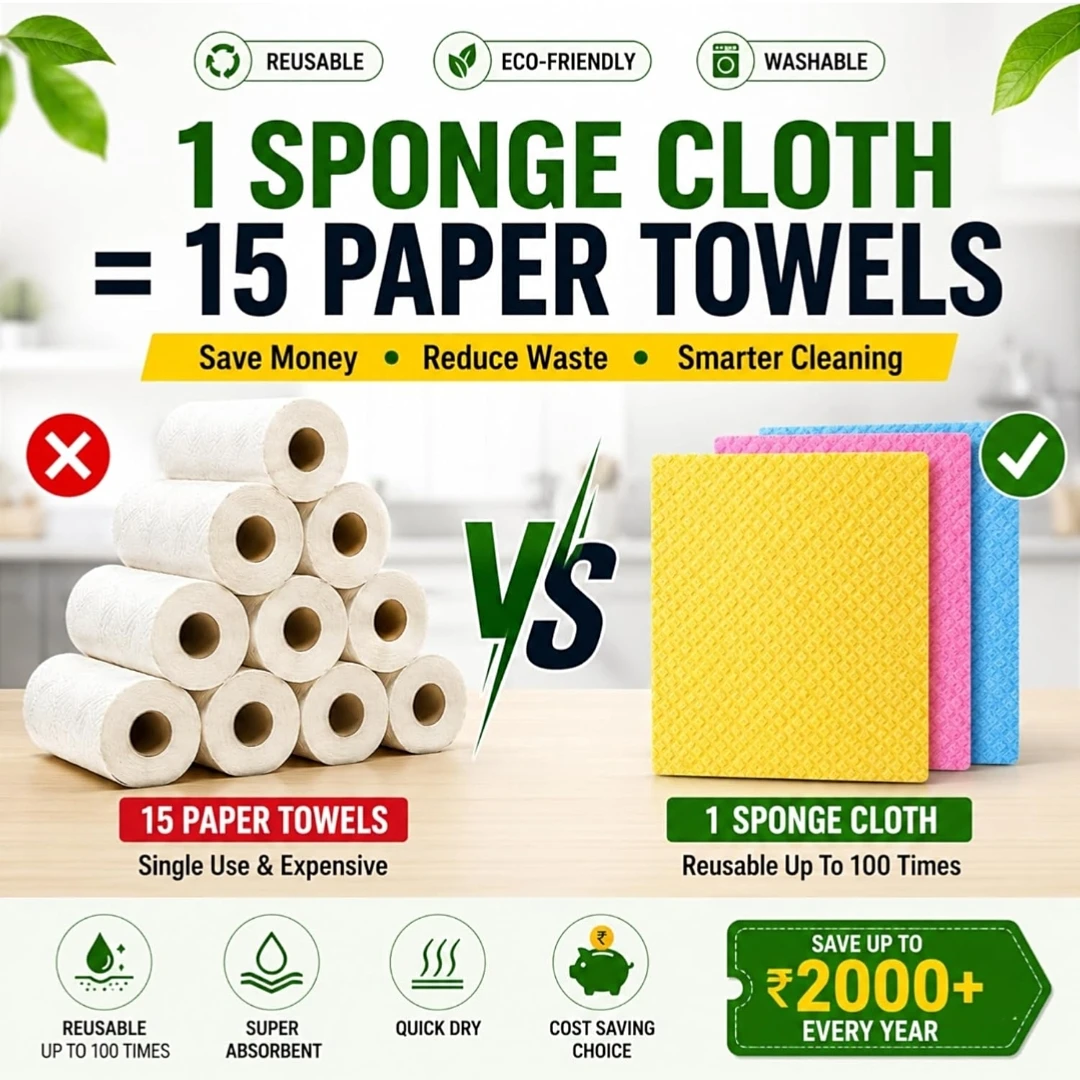 Sponge Wipes for Kitchen and Home Cleaning, Soft and Absorbent Reusable Cleaning Wipes, Multipurpose for Daily Cleaning, Pack of 5 (Multicolor)
