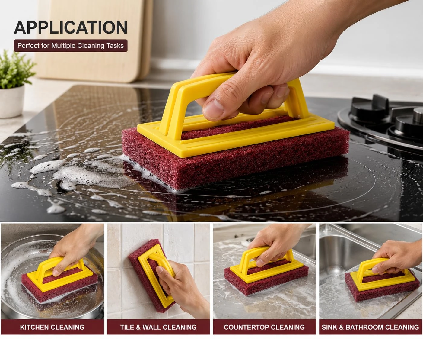 Premium Heavy-Duty Tile and Floor Cleaning Scrubber Brush with Comfortable Plastic Handle | Scrubber Pad for Bathroom, Kitchen, Sink, and Wall Tiles (Pack of 1)