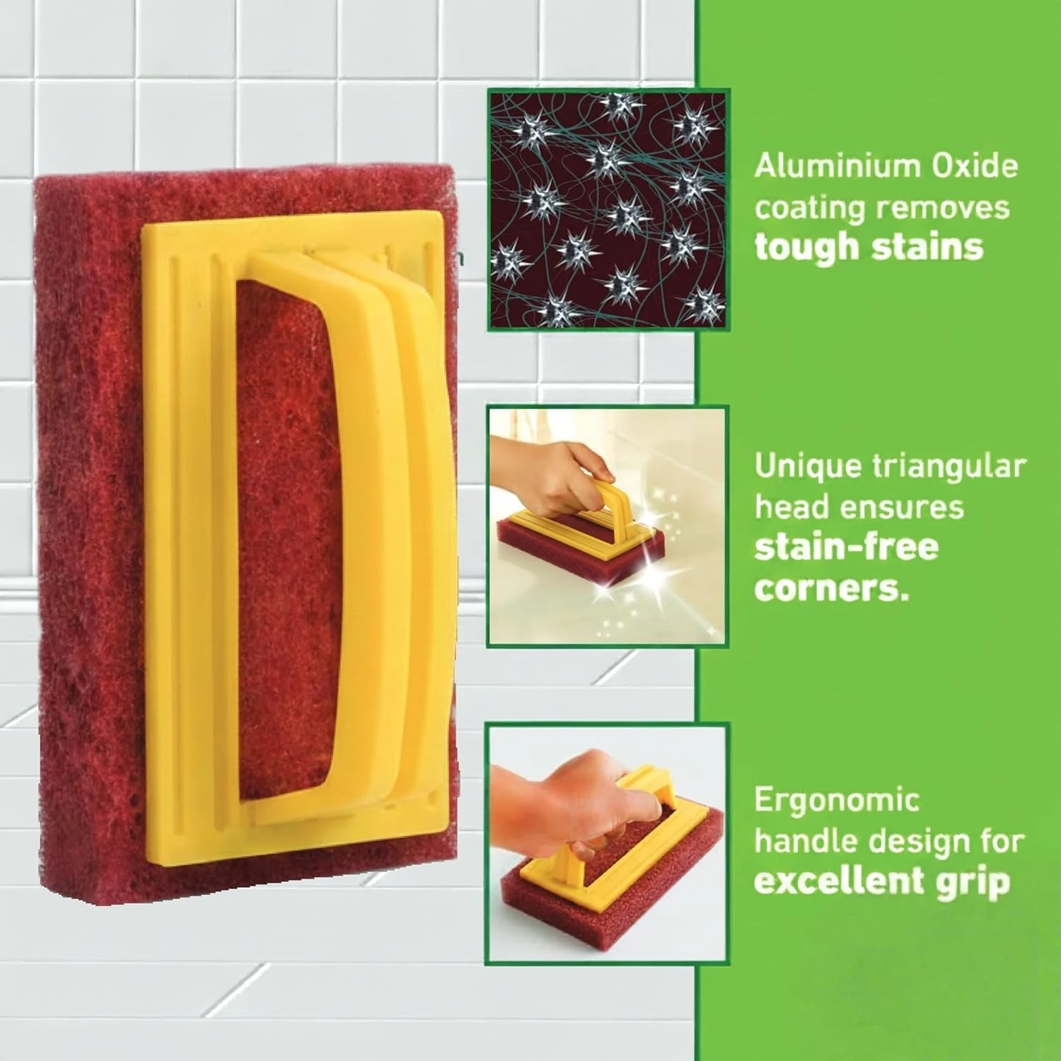 Premium Heavy-Duty Tile and Floor Cleaning Scrubber Brush with Comfortable Plastic Handle | Scrubber Pad for Bathroom, Kitchen, Sink, and Wall Tiles (Pack of 1)
