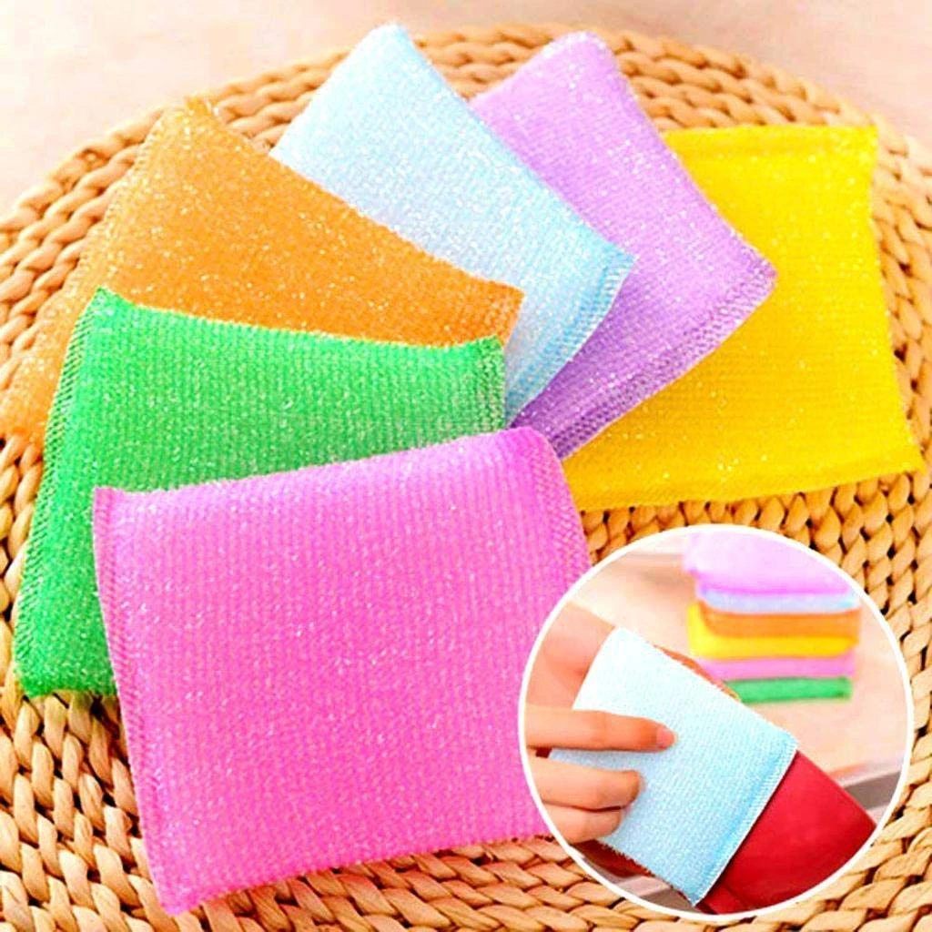 Multipurpose Kitchen Scrubber Sponge Pads, Non-Toxic Scratch-Proof Dish Wash Foam, Colorful Plastic Sponge (Pack of 6)