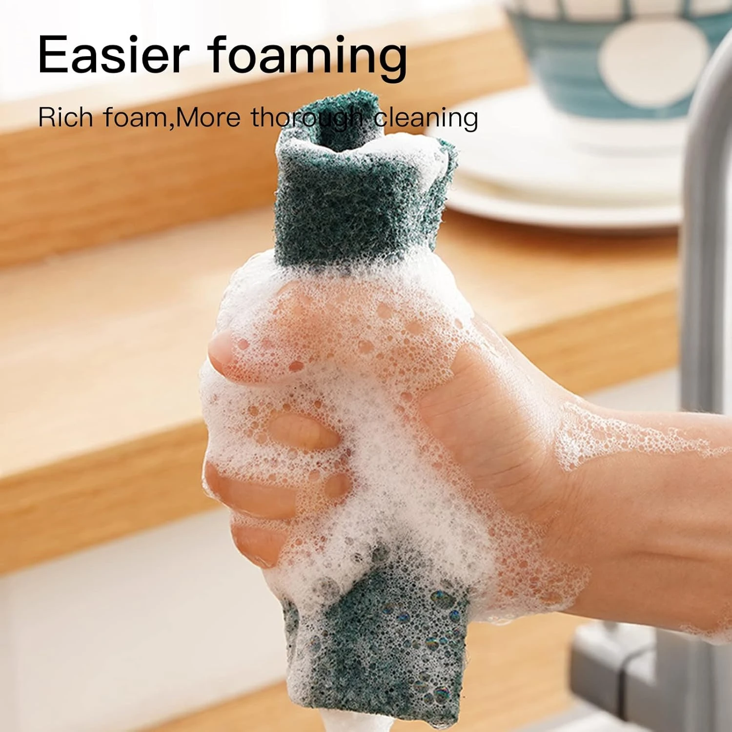 Green Scrubber Pads for Kitchen Utensils Cleaning Non-Scratch Multipurpose Dish & Cookware Scrubbers (Pack of 10)