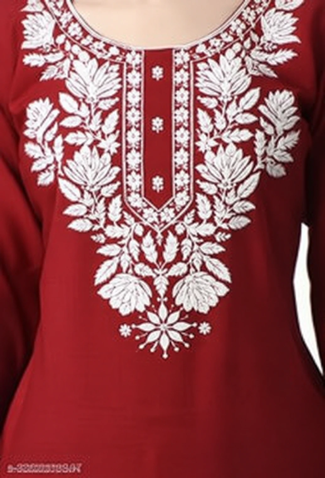 Maroon Chikankari Embroidered Short Kurti