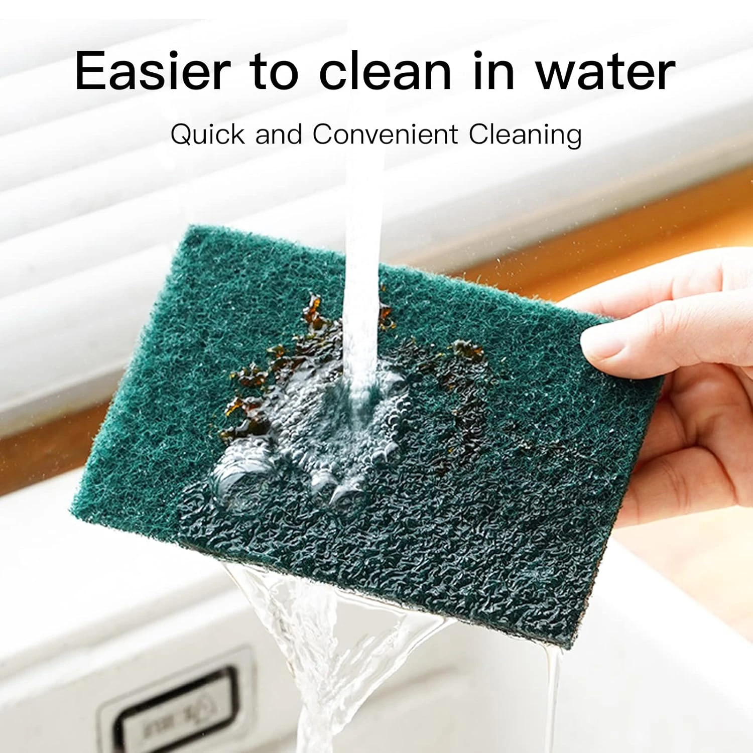 5 Pcs Dish Scrubber Heavy Duty Scouring Pad  Non-Scratch Green Scrub Pads for Safe and Effective Cleaning of Dishes and Kitchen Surfaces.