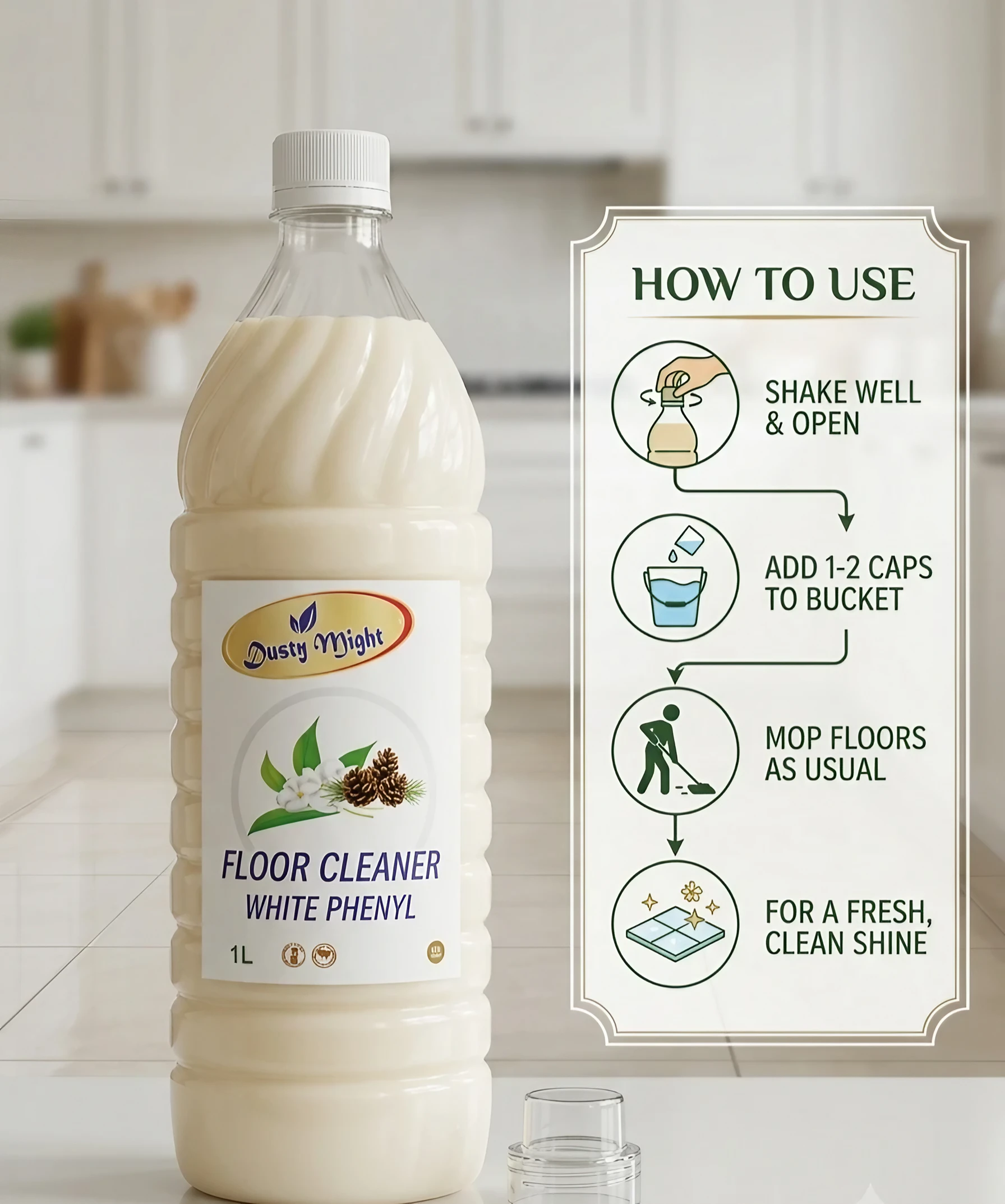 Dusty Might Kapoor Disinfectant Phenyl | Antibacterial Floor Cleaner for Home | 1 L