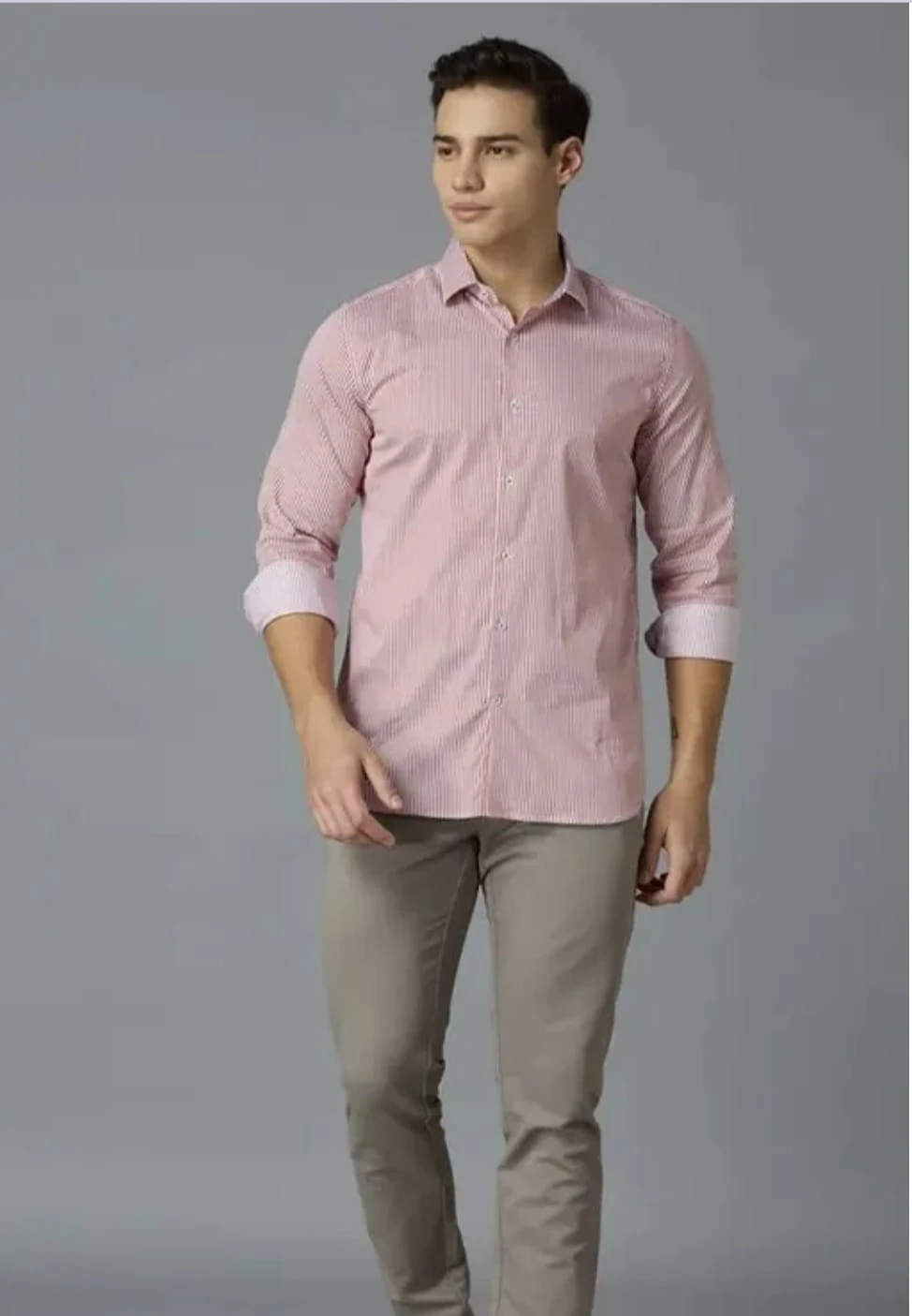 Men's Pink & White Striped Full Sleeve Casual Shirt
