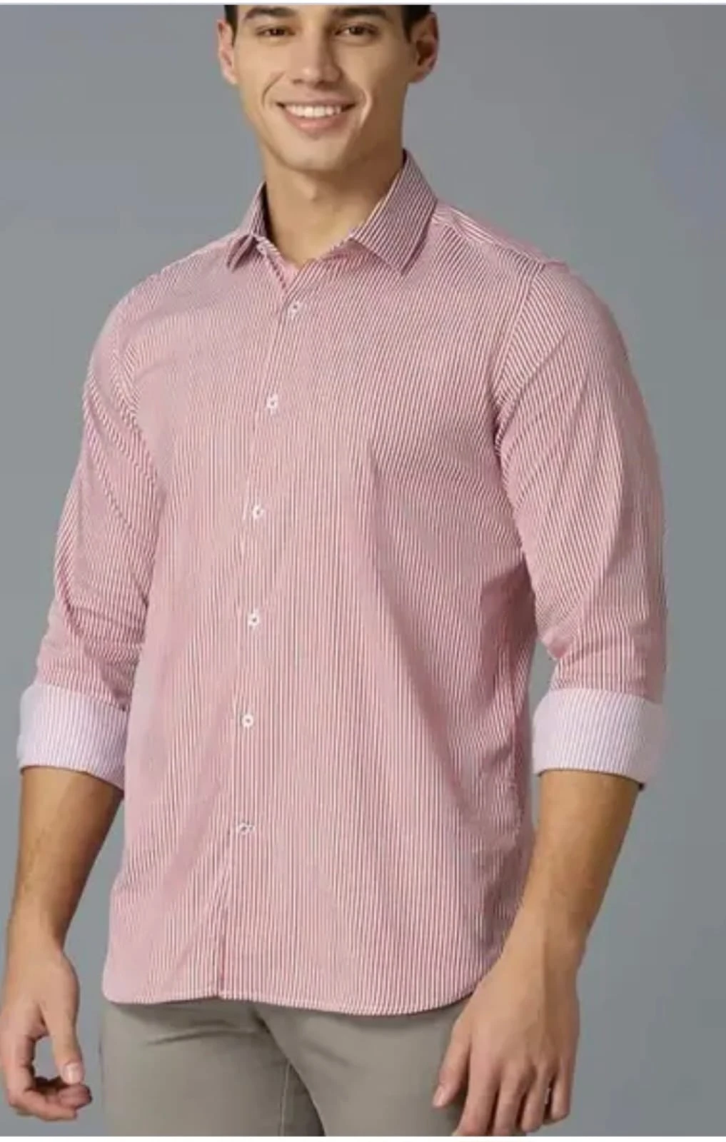 Men's Pink & White Striped Full Sleeve Casual Shirt