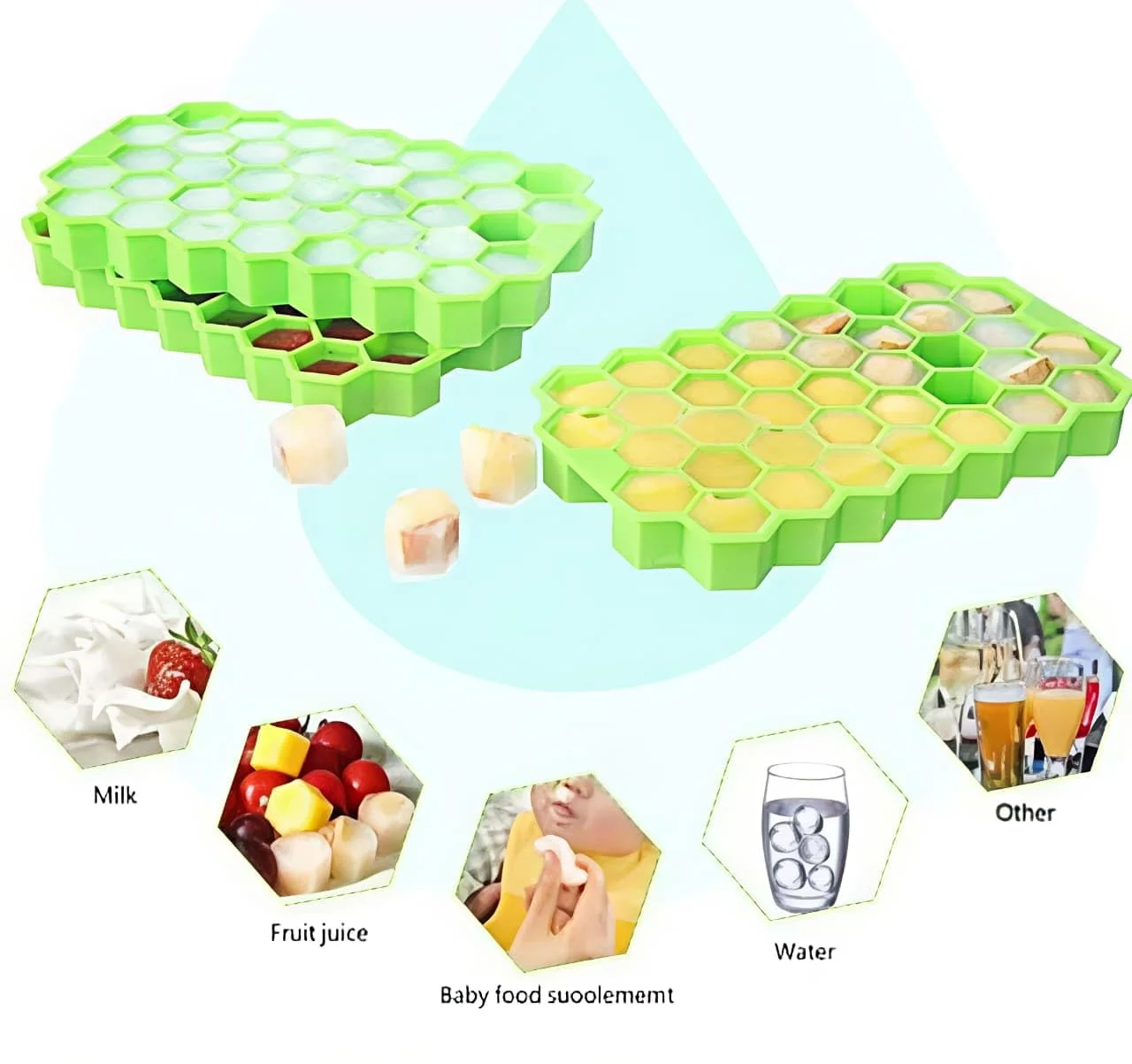 Flexible Silicone Honeycomb 37 Cavity Ice Cube Tray for Freezer Moulds Small Cubes Whiskey Fridge Bar Soft Ice Cube Tray -Color May Vary-Pack of 2