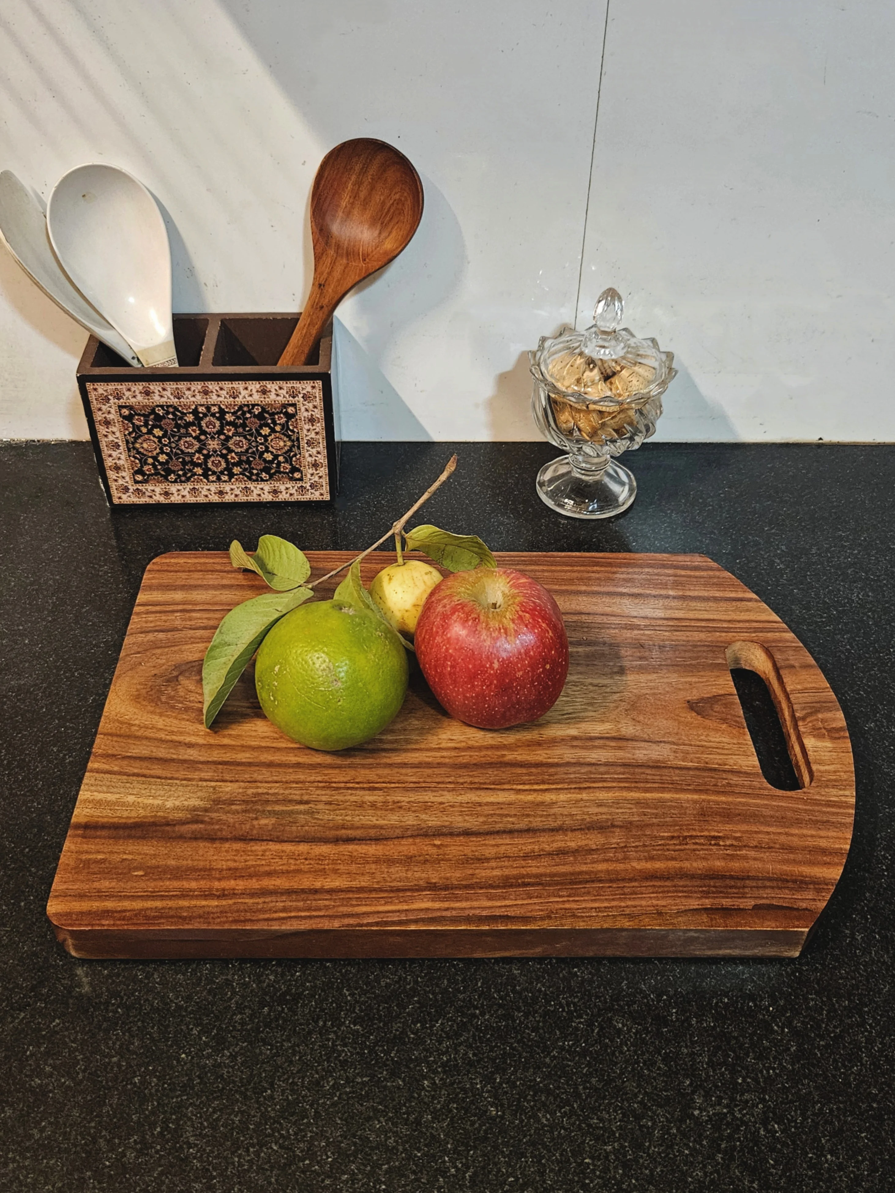 Master Arts Large Wooden Chopping Board for Kitchen 15x10x1 Inches | Pure Sheesham Wood Cutting Board with Handle and Anti-Slip Grip | Vegetables, Fruits, Cheese & Bread