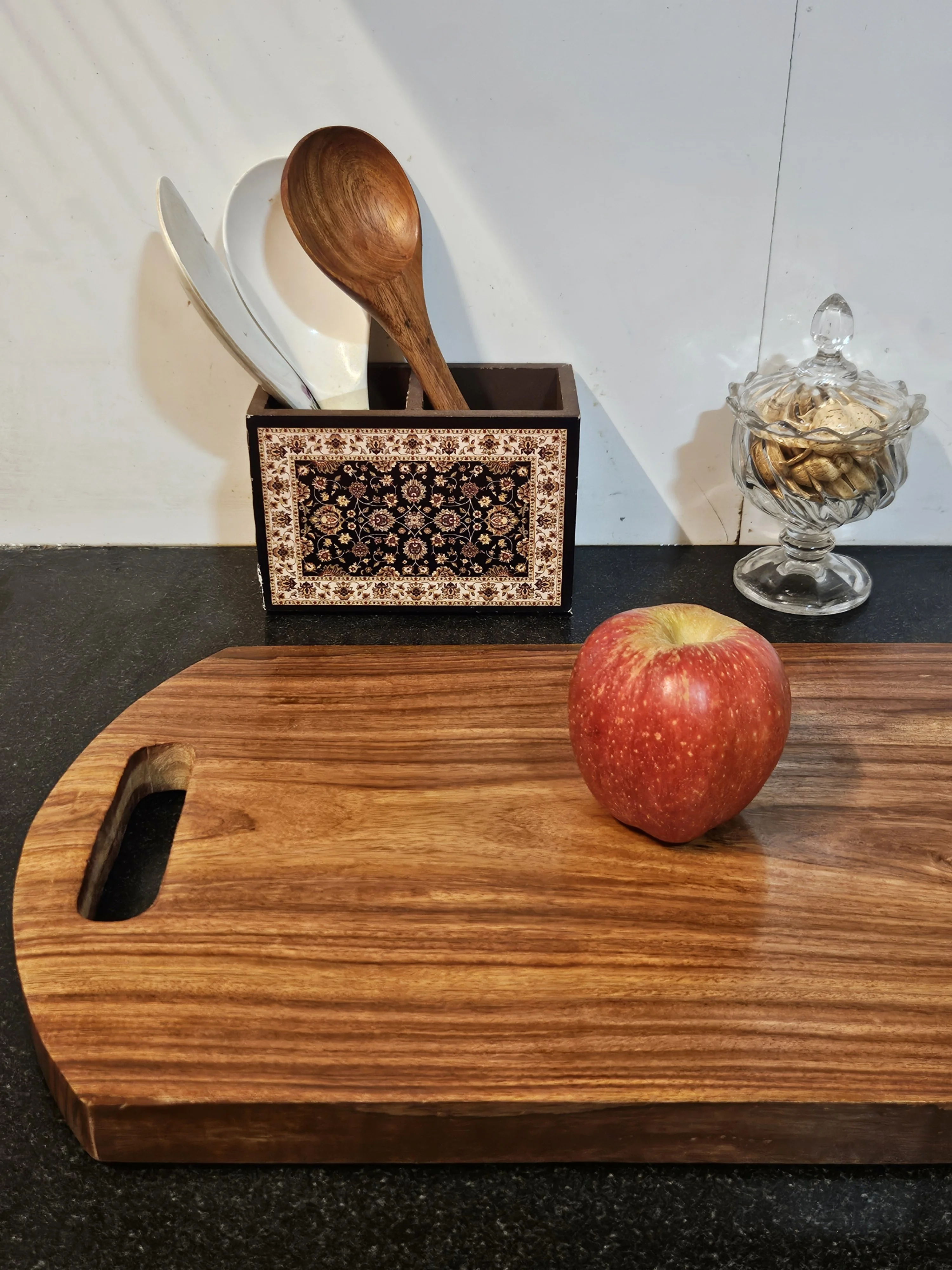 Master Arts Large Wooden Chopping Board for Kitchen 15x10x1 Inches | Pure Sheesham Wood Cutting Board with Handle and Anti-Slip Grip | Vegetables, Fruits, Cheese & Bread