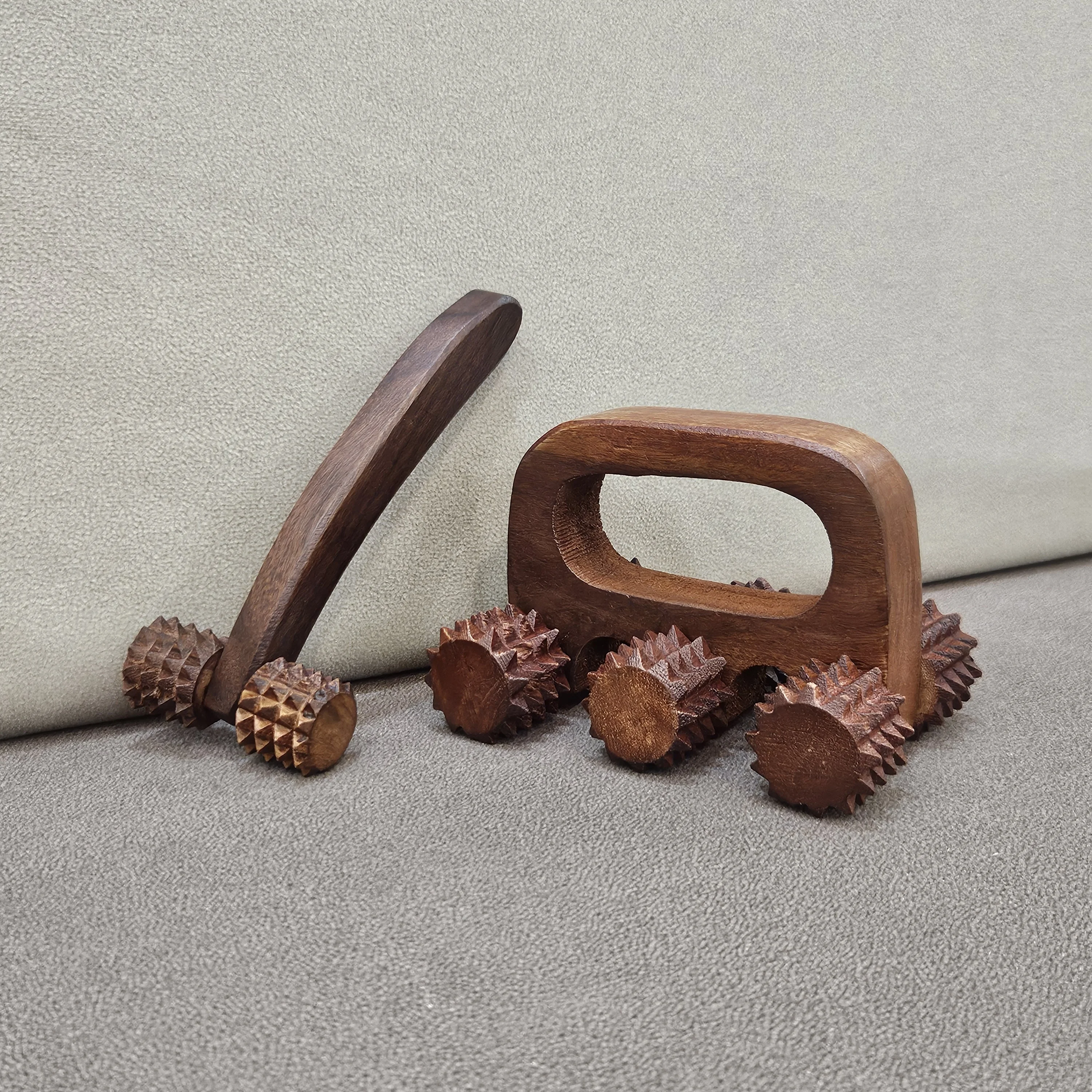 Master Arts Rosewood Acupressure Massager Combo | 6-Roller Body Massager + 2-Roller Neck & Cervical Massager for Pain Relief