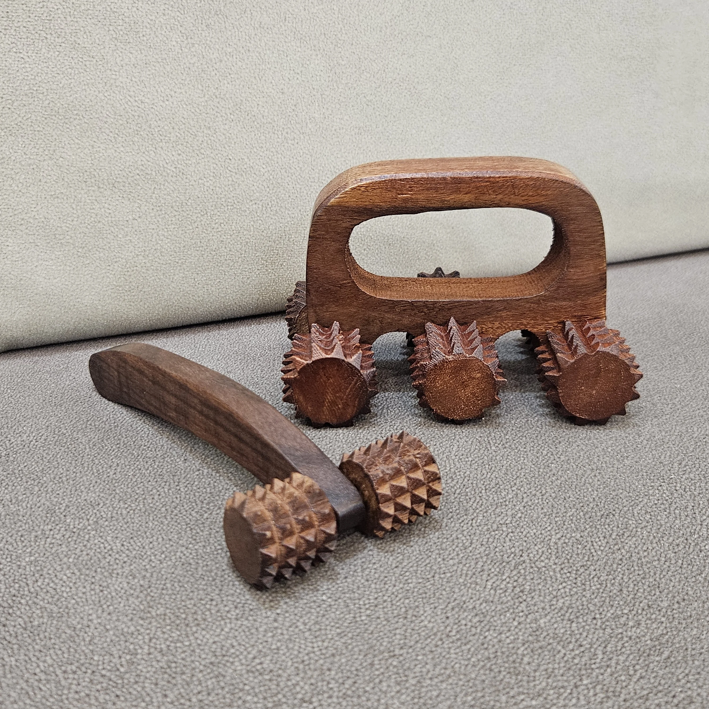 Master Arts Rosewood Acupressure Massager Combo | 6-Roller Body Massager + 2-Roller Neck & Cervical Massager for Pain Relief
