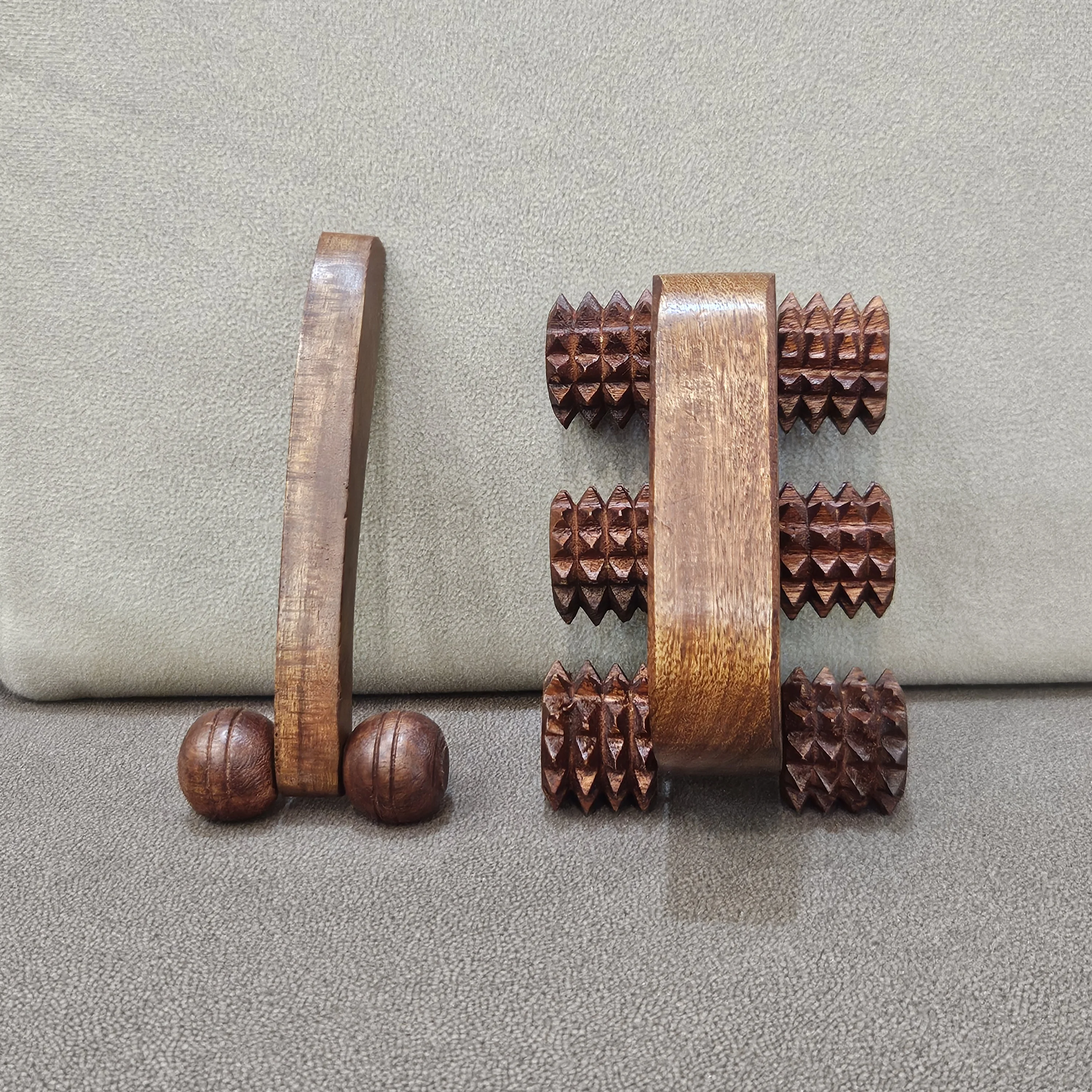 Master Arts Rosewood Acupressure Massager Combo | 6-Roller Body Massager + 2-Roller Face Massager for De-puff and Uplift skin.