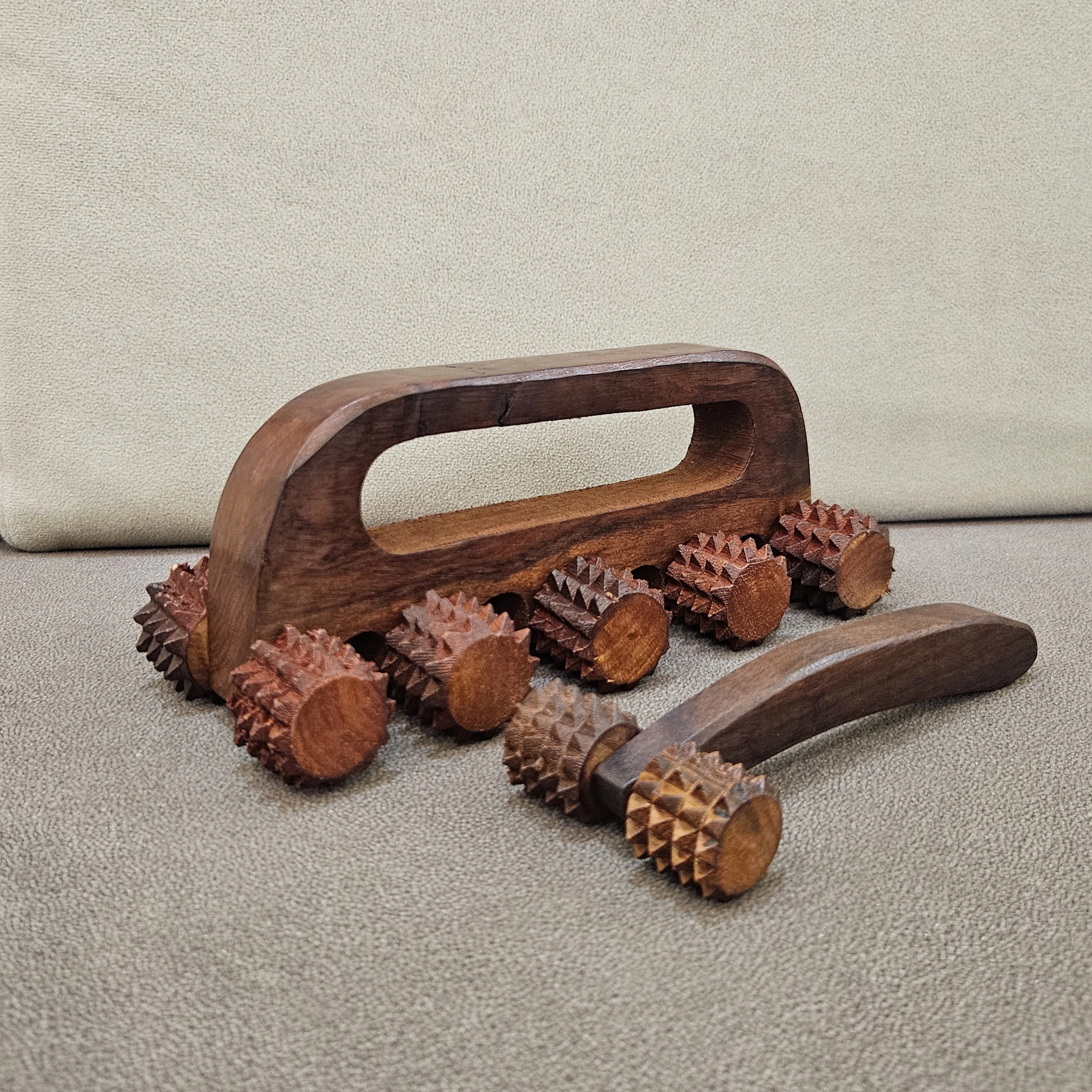 Master Arts Rosewood Acupressure Massager Combo | 8-Roller Body Massager + 2-Roller Neck & Cervical Massager for Pain Relief