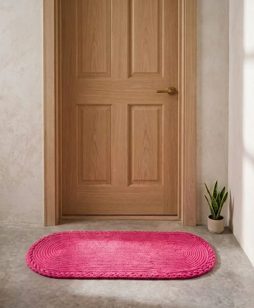 Cotton Oval Doormat 12 x 36 Inch – Textured Anti-Slip Floor Mat for Home