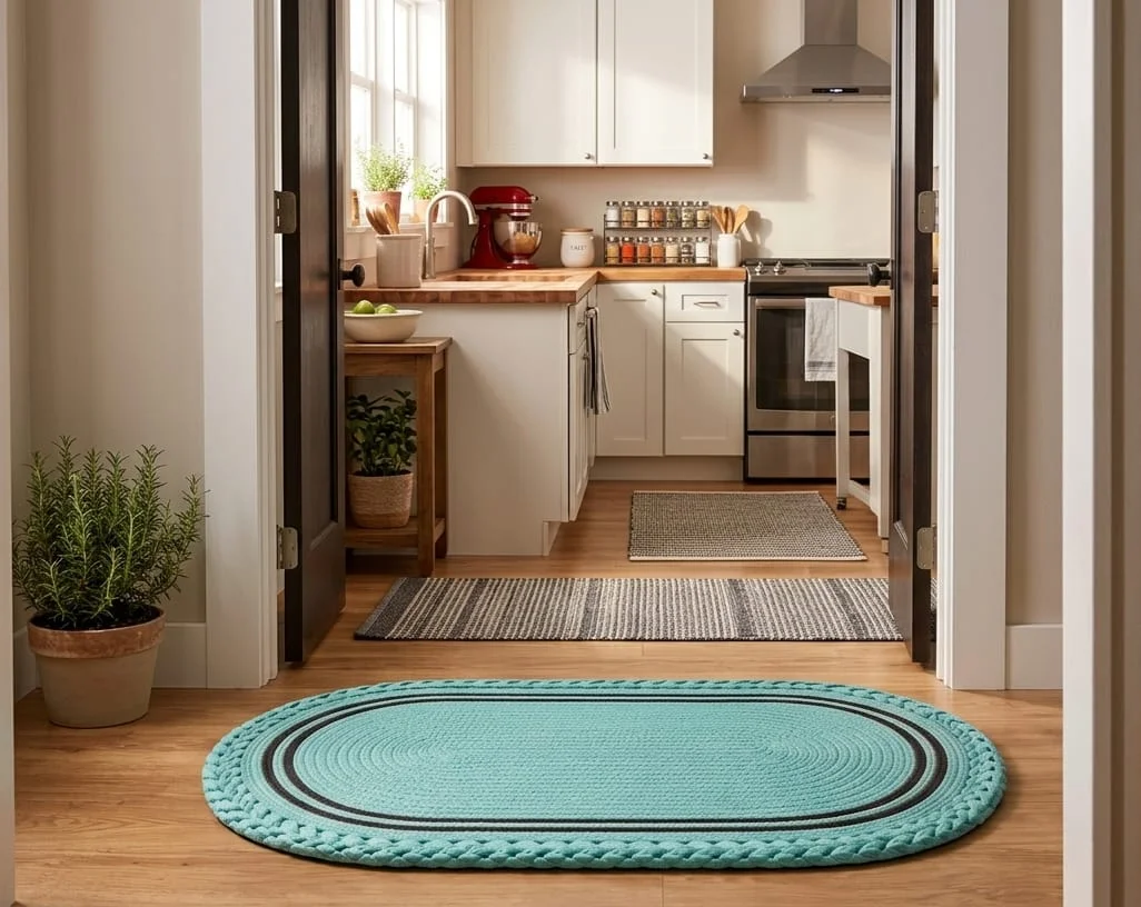 Cotton Oval Doormat 12 x 36 Inch – Textured Anti-Slip Floor Mat for Home