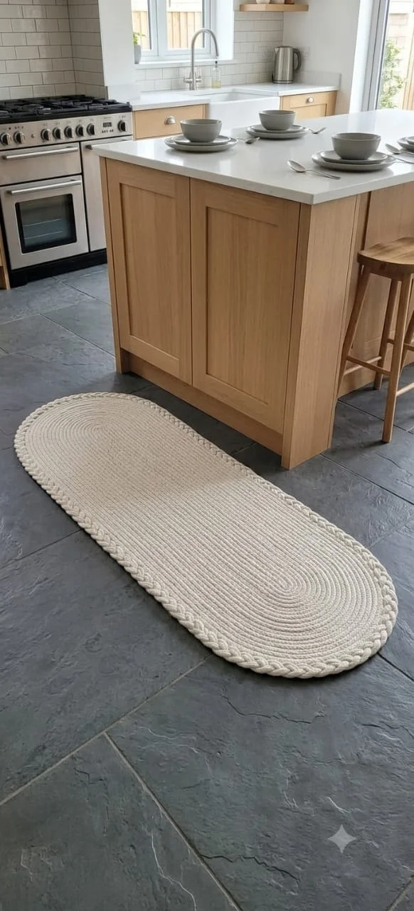 Cotton Oval Doormat 12 x 36 Inch – Braided Floor Mat for Home