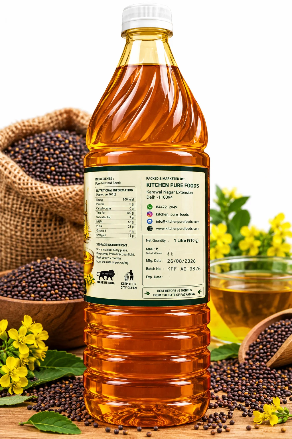 Kitchen PURE Mustard Oil – Cold Pressed & First Pressed