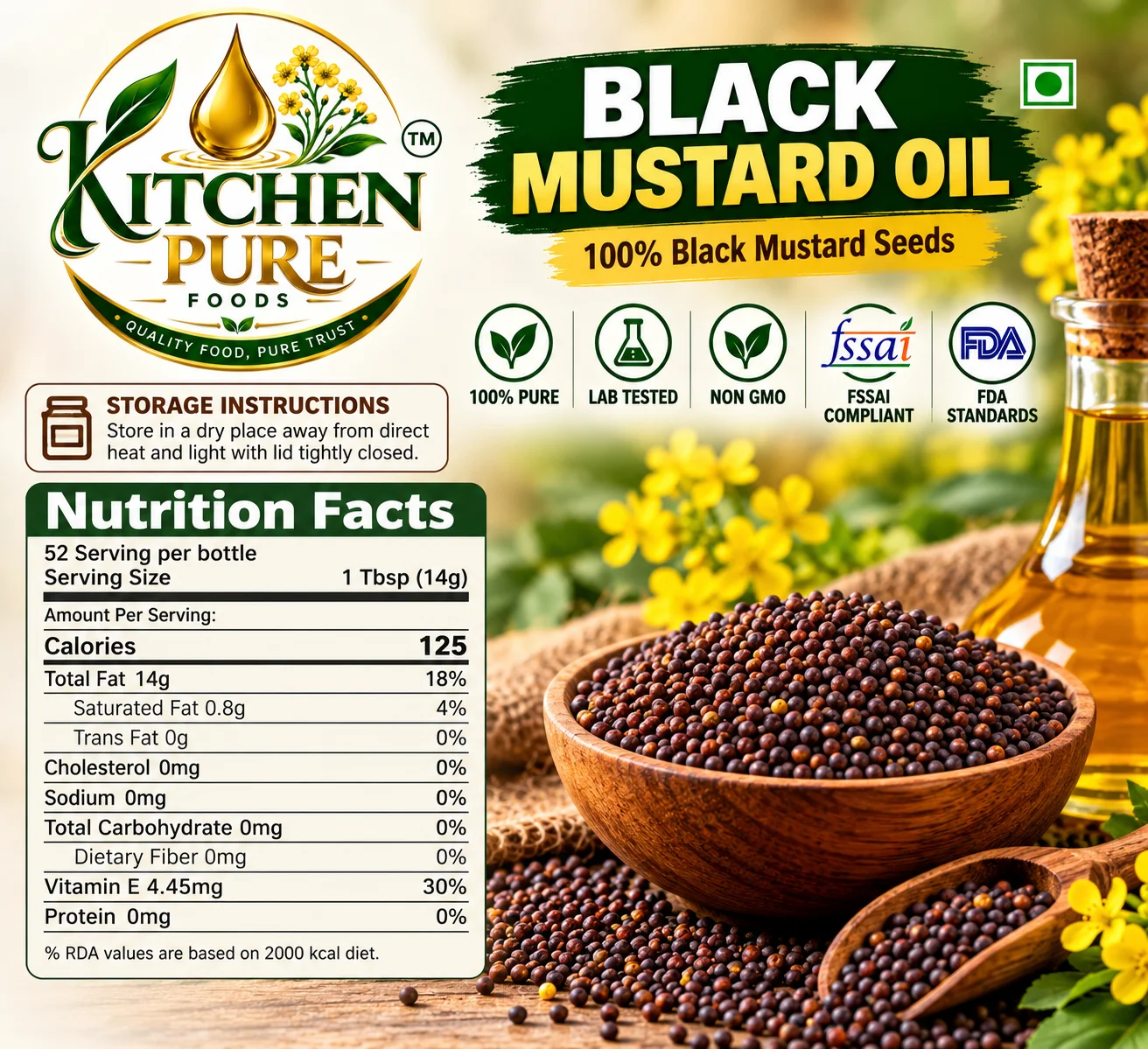 Kitchen PURE Mustard Oil – Cold Pressed & First Pressed