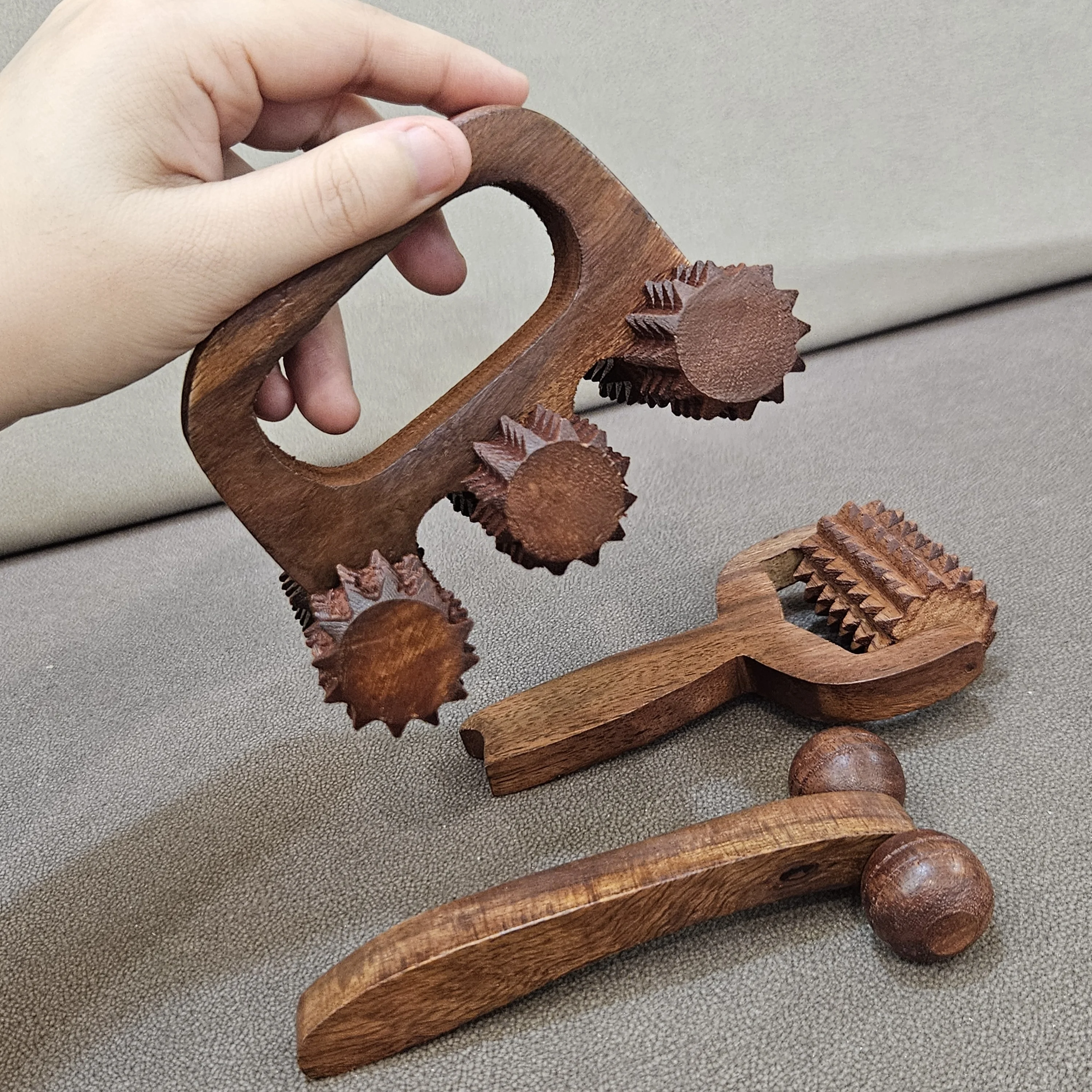 Master Arts Rosewood Acupressure Massager Set | Balyantra Head Massager | 6-Roller Body Massager | 2 Roller Face Massager for De-puff and Uplift skin.