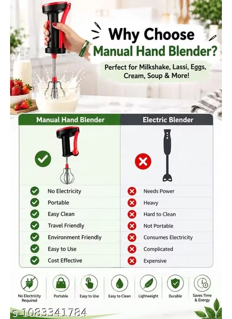 Speed Blender Hand Whisk for Kitchen – Semi Automatic Stainless Steel Egg Beater with Ergonomic Handle