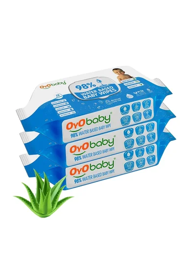 OYO BABY Pure Water Baby Wipes 98% - Gentle and Refreshing Wet Wipes for Your Newborn pack of 3x72 Pcs with Lid