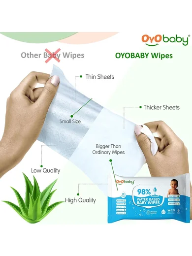 OYO BABY Pure Water Baby Wipes 98% - Gentle and Refreshing Wet Wipes for Your Newborn pack of 3x72 Pcs with Lid