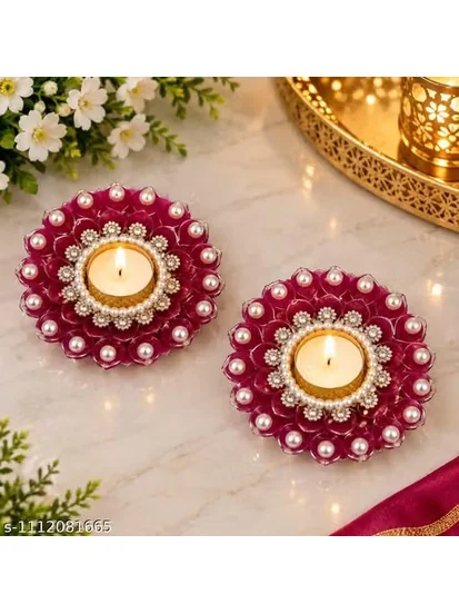 Handmade Magenta Floral Tealight Candle Holders Set of 2