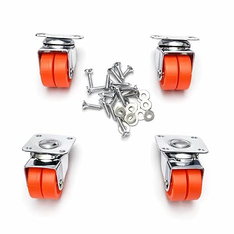 castersman 1'' Small Double Wheel Puff Castor - Heavy Duty 360 Degree Swivel Double Castor Wheel 1'' Inc with 25 mm Top Plate for Office,Trolley,Furniture - Set of 4 (Screw & Washer also Included)