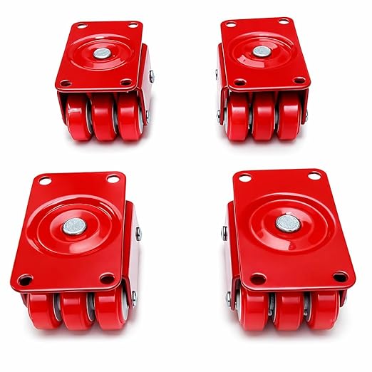 Castersman Sixer Wheel PU Red Heavy Duty Caster, 2 Inch Height, 50mm Trolley Wheel, 360 Degree Revolving, 400 Kg Load Capacity, Pack of 4, Screw and Washer Included