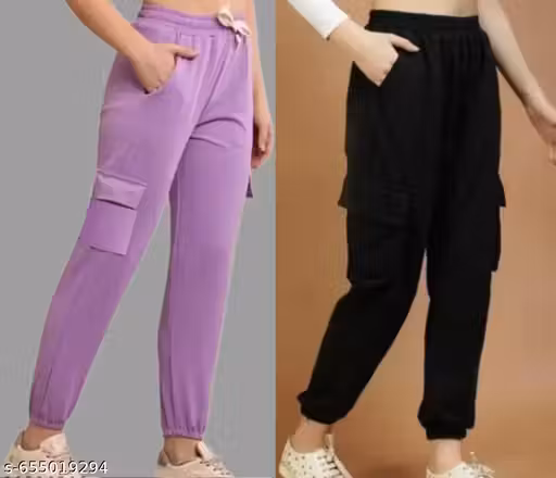 Women Trending Jogger Style Cargo Electric with 4 Pocket Combo Pack Of 2 Black and Lavender