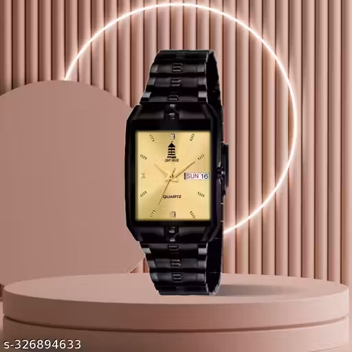 Light House Golden dial, Black Chain Day & Date Watch for Men & boys.