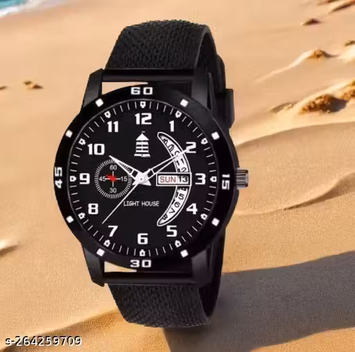 Light House Black Silicon Strap + Black Dial Analog Watches for Men & Boys