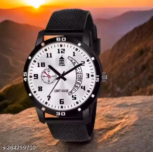 Light House Black Silicon Strap + Black Dial Analog Watches for Men & Boys