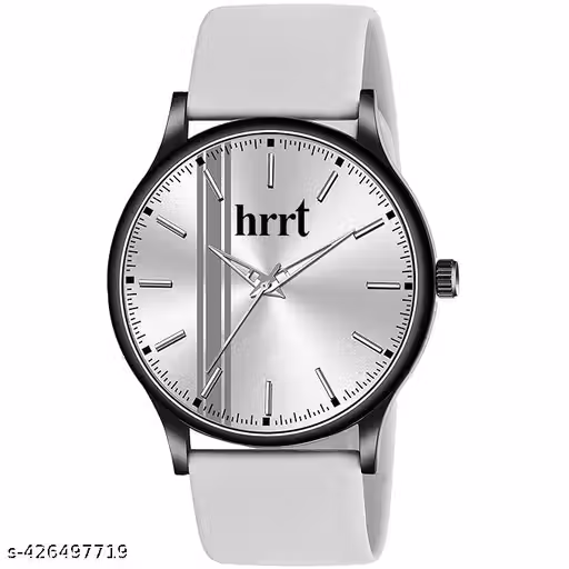 hrrt Silver Dial Analog Watch for Men & Boys | Stylish White Strap | Sleek Modern Design | Lightweight Casual Wrist Watch