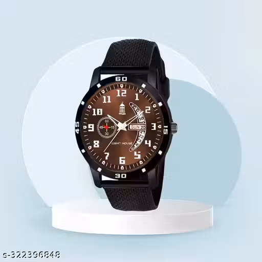 New Light House Analog Black Watch with Black Silicon Strap for Men and Boys